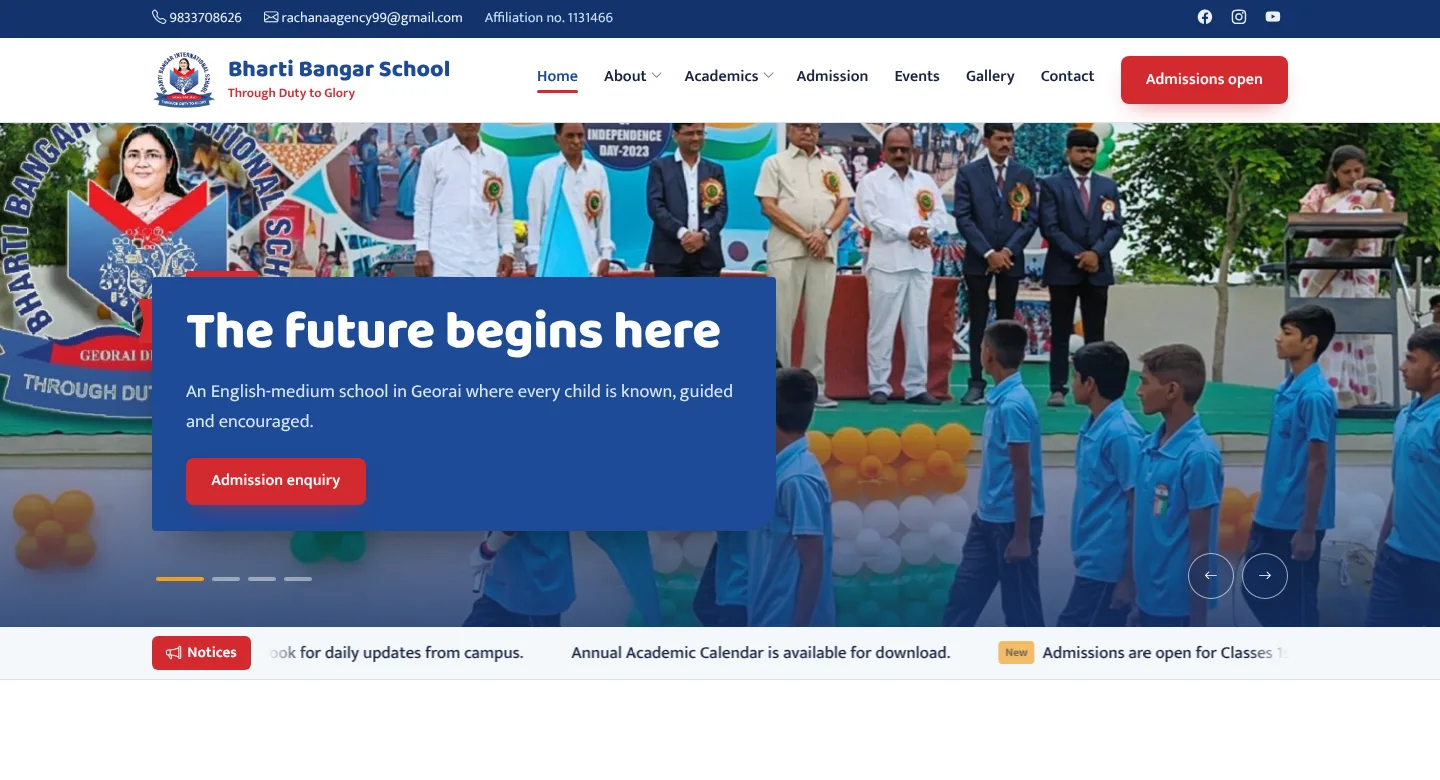 Bharti Bangar International School website & admin app